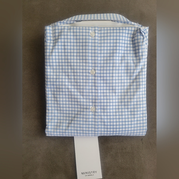 Ministry of Supply Men’s Aero Dress Shirt XXL Slim Blue Plaid Button Front NWT - Picture 4 of 4